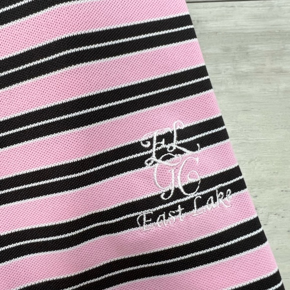 Peter Millar Pink w/ Black & White Stripe Golf Polo Shirt M - Picture 4 of 4